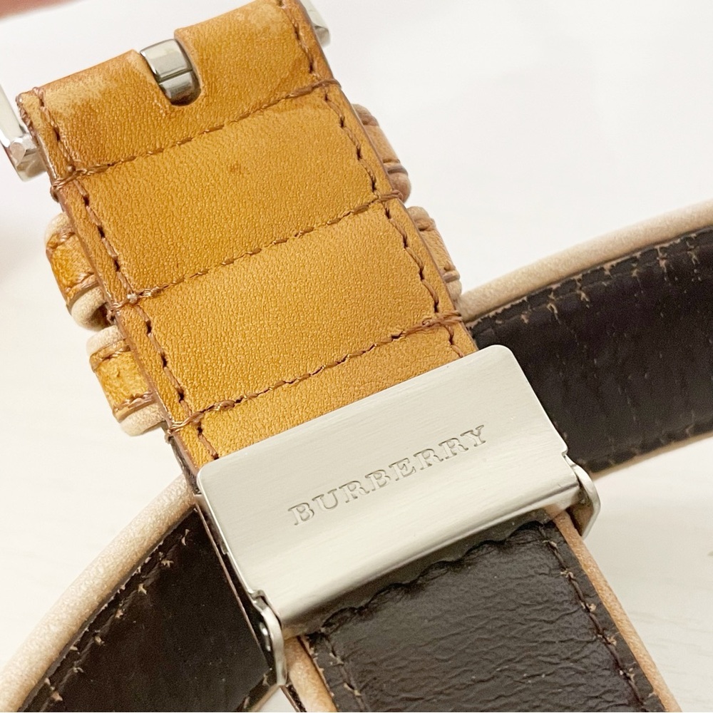 Burberry natural and brown leather silver buckle belt - Picture 6 of 10
